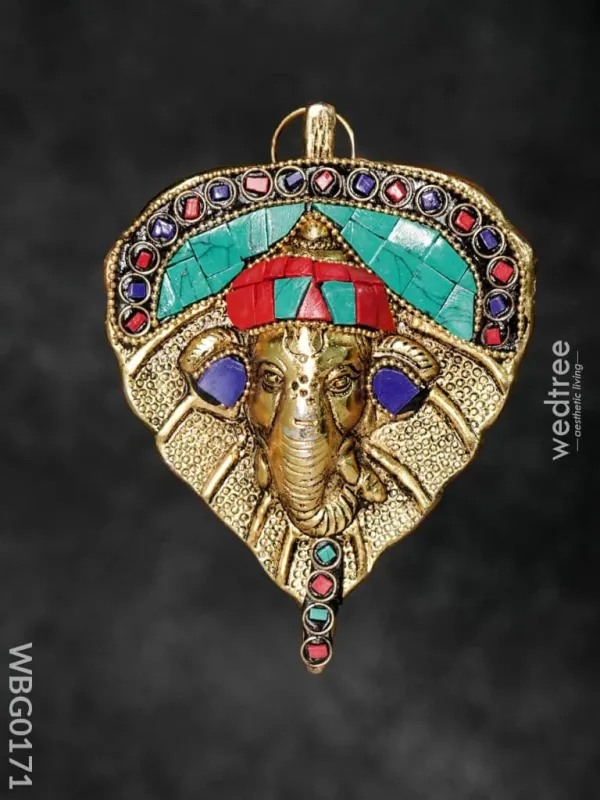 White metal Leaf Ganesha face with stone work