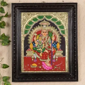 Tanjore Painting - Bala & Lalitha Tripura Sundari - Flat (Gold Foil) - 15x12 inch - WL3056