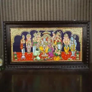 Tanjore Painting - Ramar Pattabhishekam - Semi Embossed - 24x12 inch - WL3390